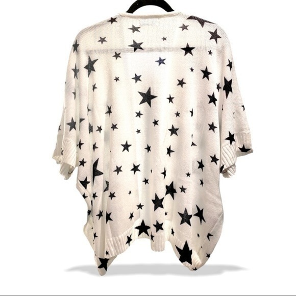 NWT Star Print Kimono Knit Sweater Dolman Sleeve Open Cardigan White M - Picture 3 of 16